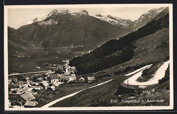 Ansichtskarten: AK Andermatt, Teilansicht mit Hospenthal – Gebraucht aus Berlin von bartko-reher