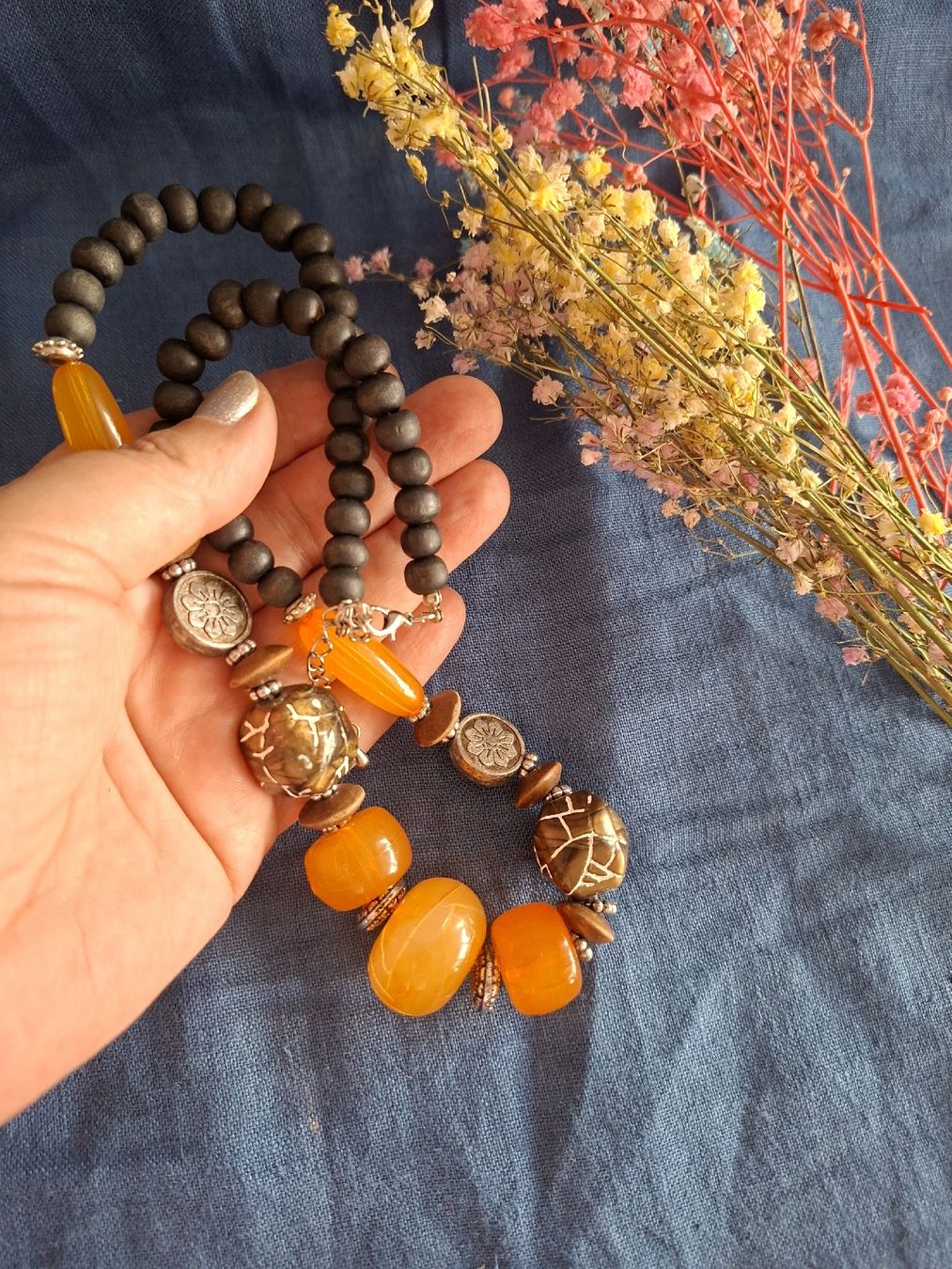 Ketten: Collier Statement Bohème – Perles Effet Agate & Bois – Neu (gemäss Beschreibung) aus Lutry von Sim_Sta 5