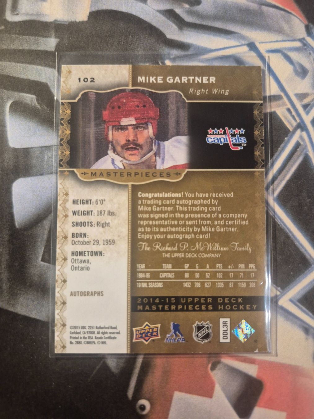 NHL Carte collezionabili: NHL Mike Gartner Washington Capitals Masterpieces – Usato da Treiten venduto da Sauber73 1