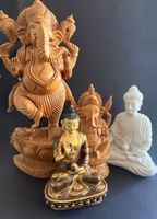 4er Buddha & Ganesha Konvolut – Holz, Alabaster, Metall