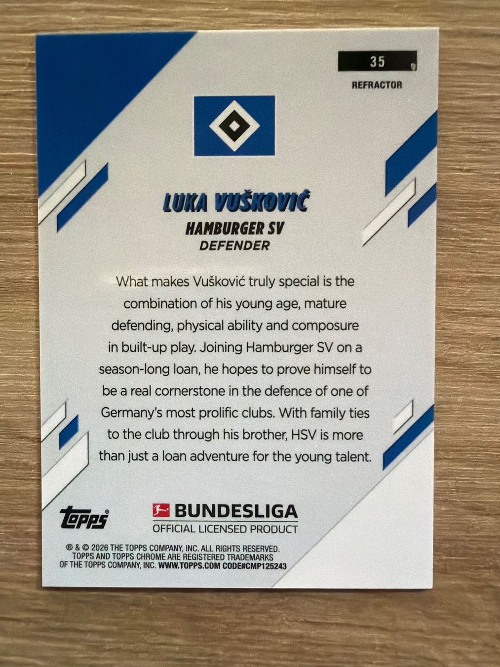Topps Cartes à collectionner: Soccer Luka Vuskovic REFRACTOR Topps Chrome 2026 – D'occasion à Netstal par Clutch79Cardz 2