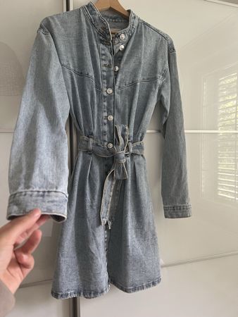 Light Wash Denim Button Front Belted Dress Size M - Spring S