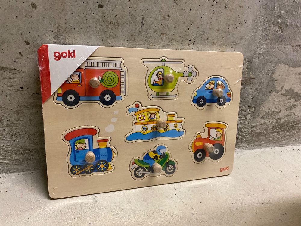 Goki Steckpuzzle Katze & Haus – Mit Extra Großen Holzknöpfen, Für Kleinkinder Ab 2 Jahren