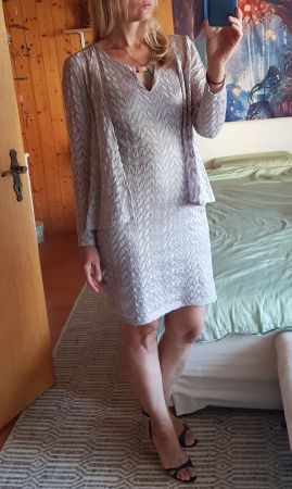 Zweiteiliges Feinstrickkleid Vera Mont Silber Gr S 36