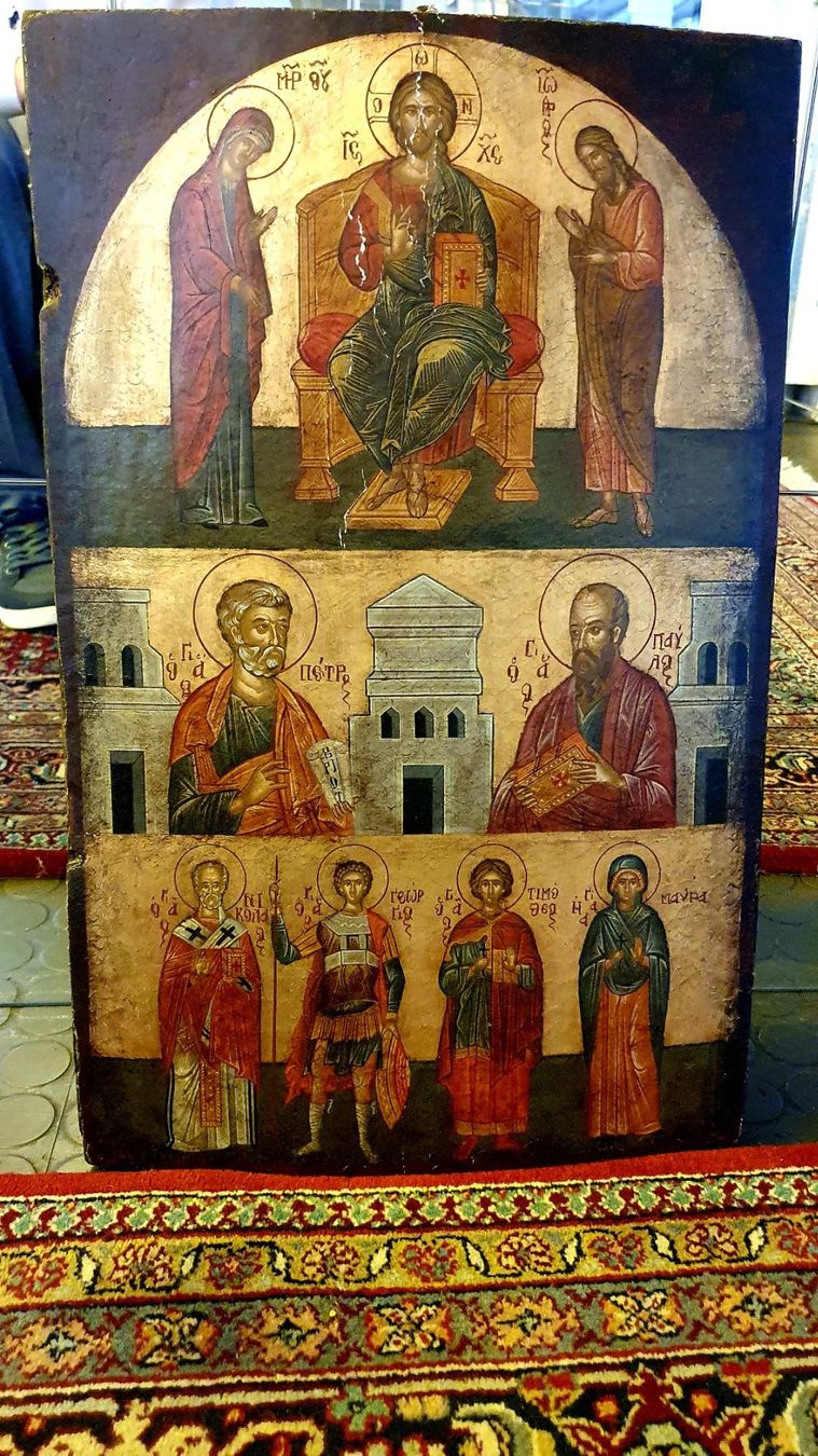 Dipinti: Ikone mit Heiligenfiguren, religiöses Bild, antik – Usato da Zürich venduto da adriben 8