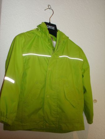 Grüne Wind/Regenjacke Kinder, 116,  mit Kapuze & Reflektoren