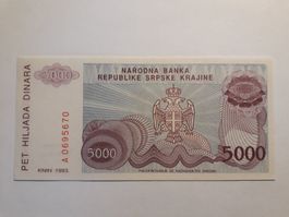 REPUBLIKA SRPSKA KRAJINA - 5000 Dinara 1993 UNC (A0695670)