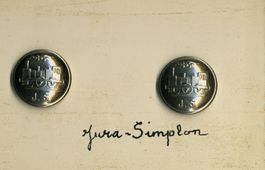 2 Boutons d'uniforme du chemin de fer Jura-Simplon, Rare