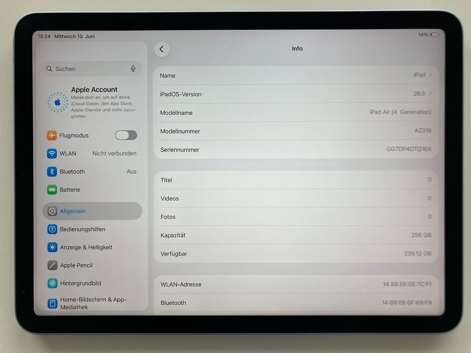 Apple Tablet PC: iPad Air 4.Generation WiFi / 256GB / Model A2316 – Usato da Meisterschwanden venduto da Discus0 1