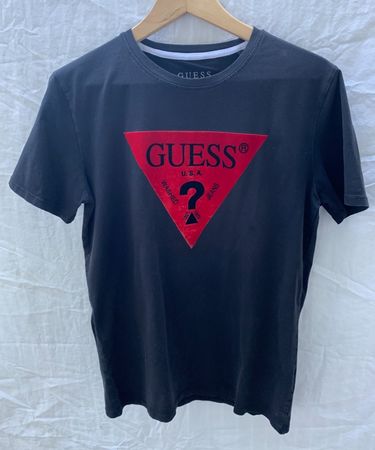 Super t-shirt droit GUESS triangle velours slimfit homme t.M