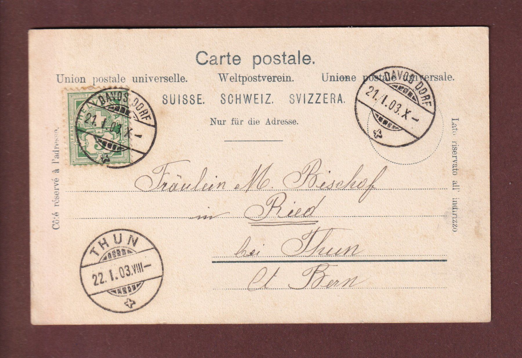 Cartoline postali: DAVOS - Basler Heilstätte - 1903 – Usato da Pully venduto da nicecards 1