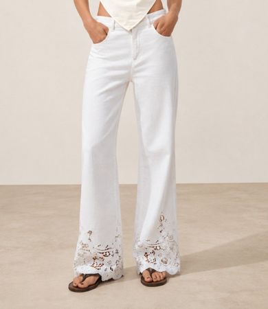ZARA weisse Sommer Hose mit Spitze Gr.M Neu.69.90