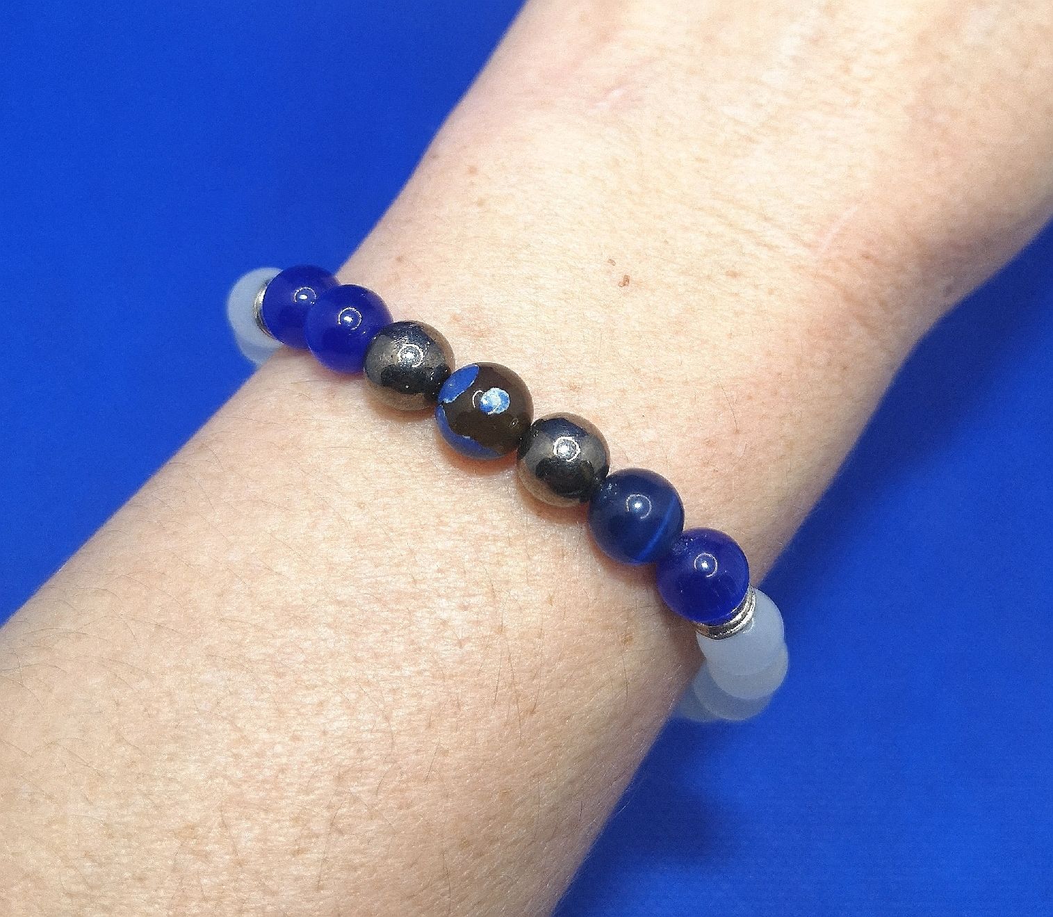 Bracciali & Braccialetti: weiss-blaue CatEye Perlen Armk. - Spendenaktion – Nuovo (secondo la descrizione) da Unterkulm venduto da Nachtigall 2