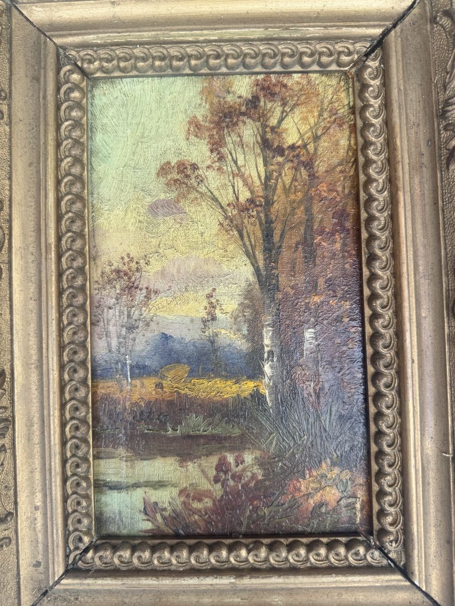 Dipinti: Gemälde mit Rahmen, Herbstliche Stimmung am See, antik – Usato da Seuzach venduto da kaufes8 1