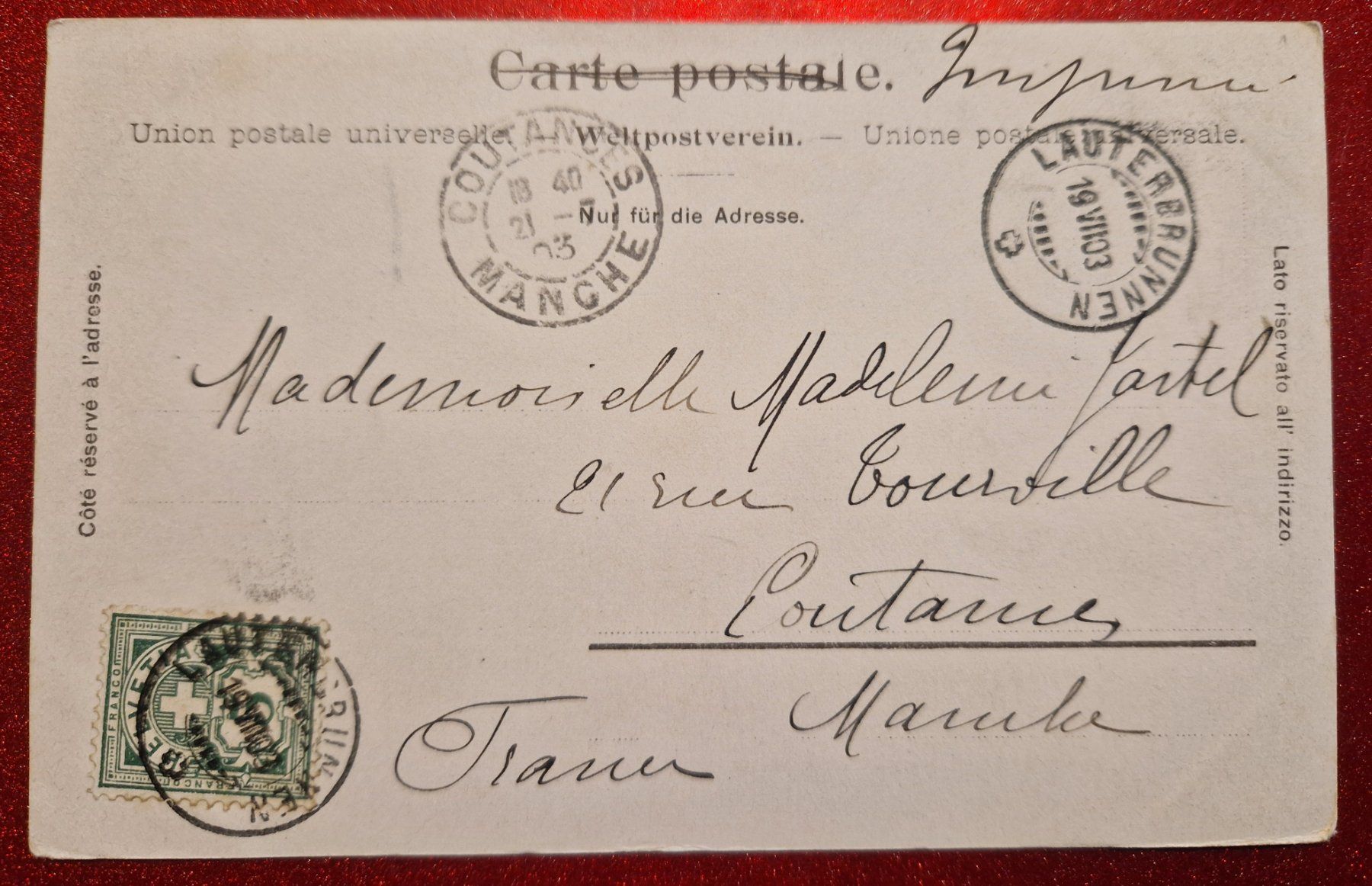 Ansichtskarten: Lauterbrunnen und Staubbach 1903 – Gebraucht aus Melchnau von Arthurius 1