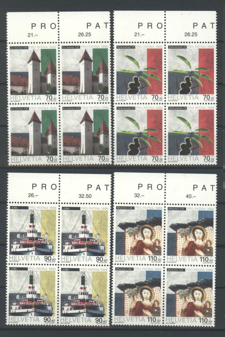 Tutti i francobolli: 1999, Pro Patria, Viererblöcke ** – Usato da Willisau venduto da Vollstempel