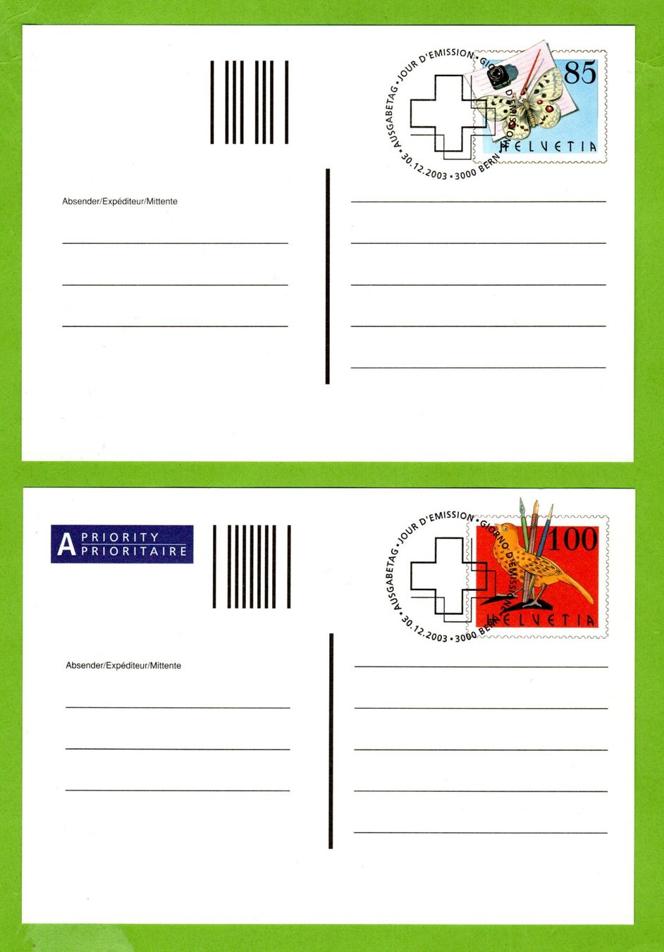 Tutti i francobolli: 2003 Postkarte A + B Post 1. Tag LP – Usato da Stein am Rhein venduto da Huehnerhund