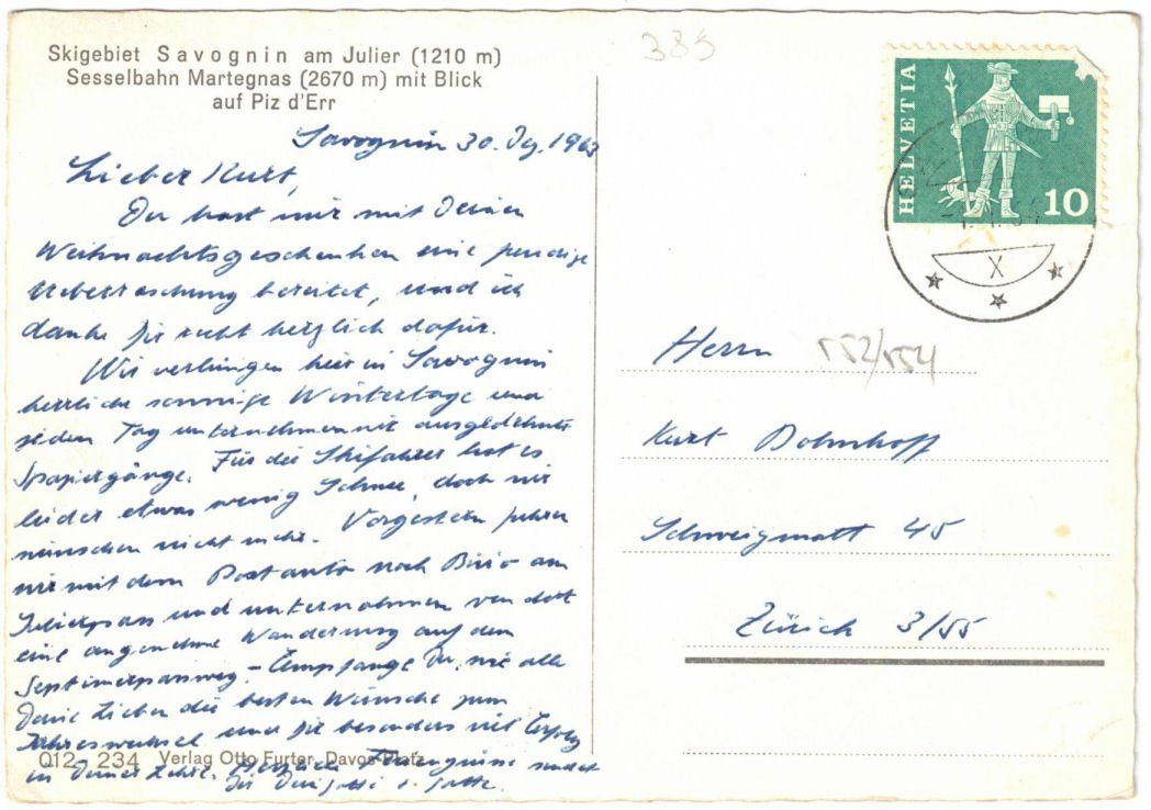 Cartoline postali: Savognin - Sessellift Martegnas – Usato da Binningen venduto da Mountainrider 1
