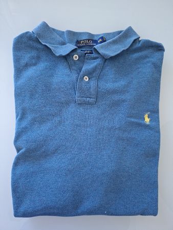 Polo Ralph en maille bleu, coupe Custom Fit,