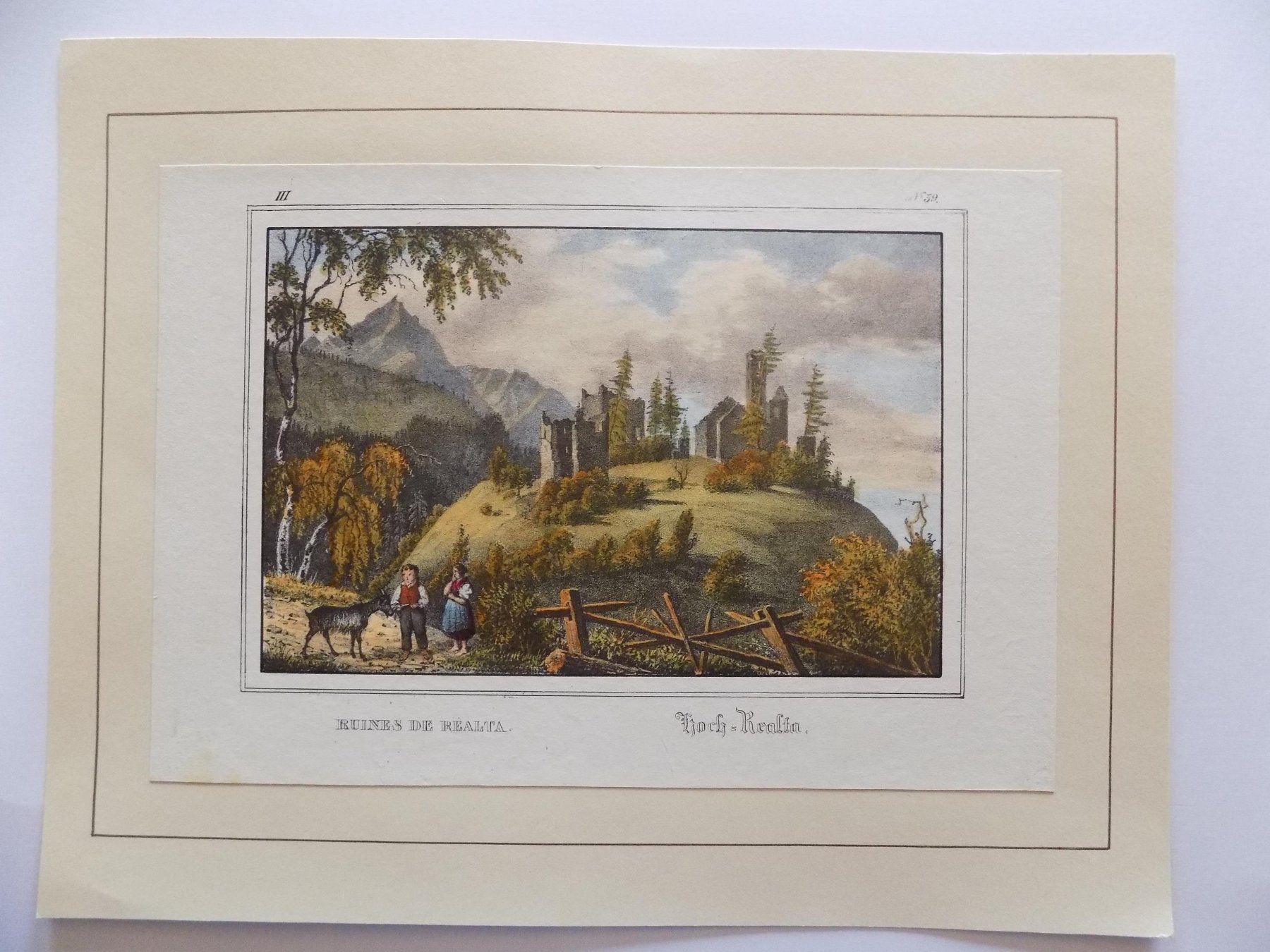 Stiche: Hoch Realta kolorierte Lithographie – Gebraucht aus Risch von Antikfee