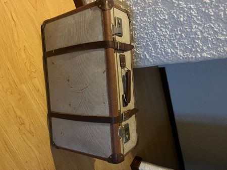 Valise vintage en toile et cuire des années 1940-1950