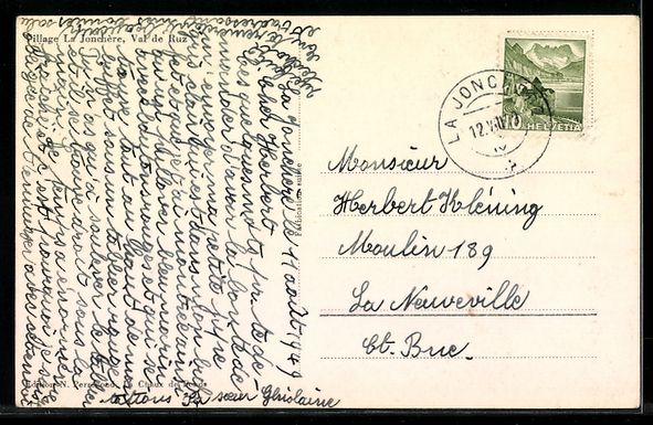 Cartoline postali: La Jonchère /Val de Ruz, Village, Panor – Usato da Berlin venduto da bartko-reher 1