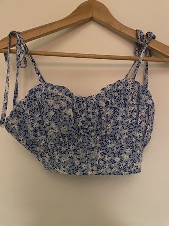 Blumencrop Top Sommer Gr. S blau/weiss Trägertop Neckholder