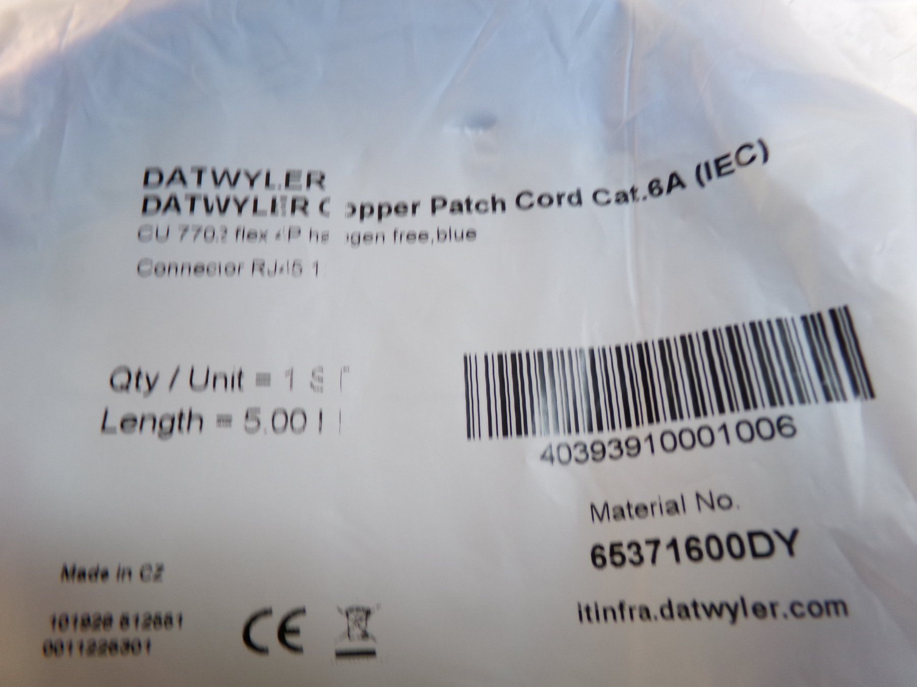 Dätwyler Kabel: Patchkabel Cat 6a blau 5m – Neu und originalverpackt aus Hombrechtikon von HGK50 1