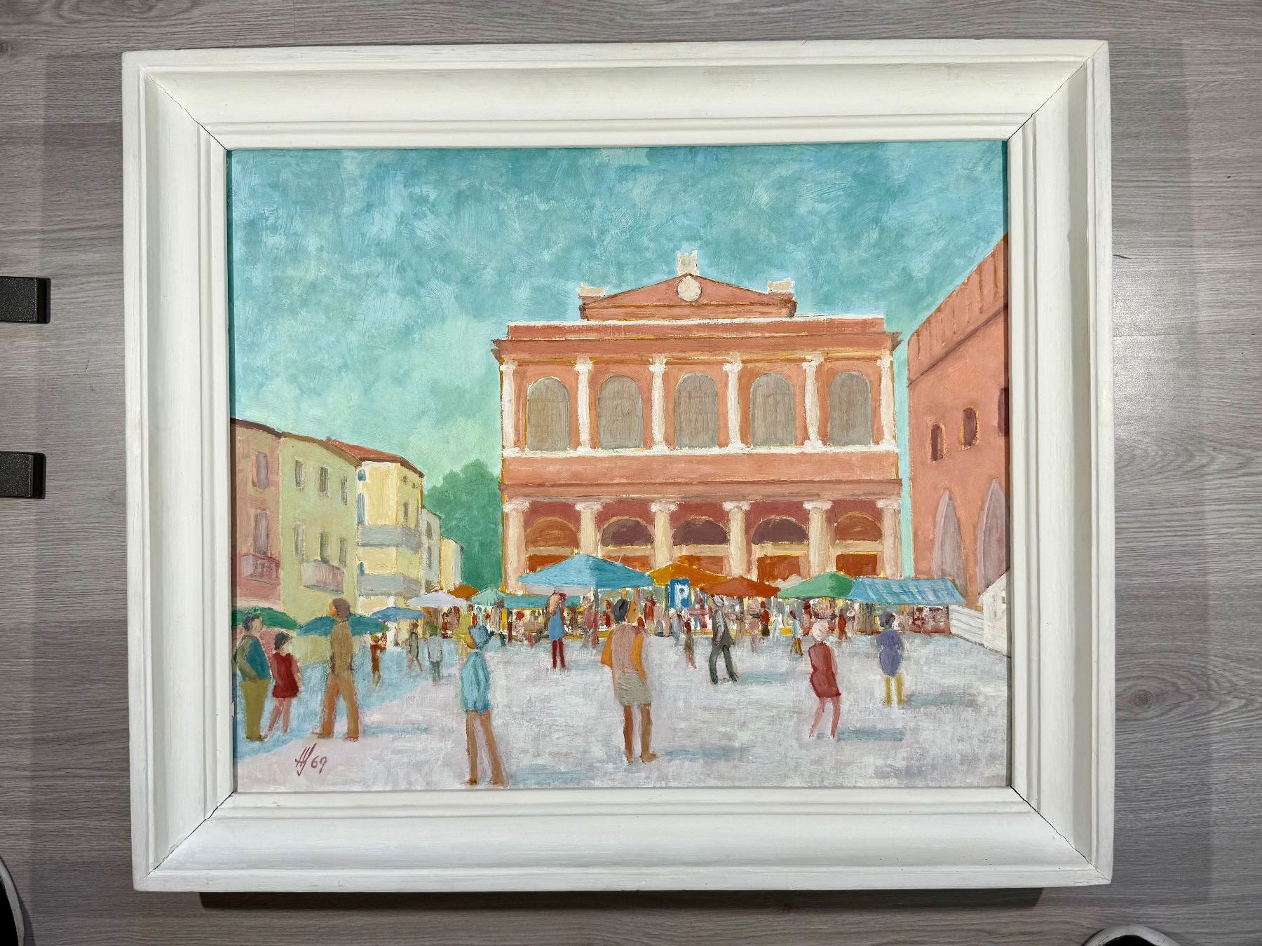 Dipinti: Hermann Schweiss, "Dorfplatz Rimini", monogrammiert. – Usato da Degersheim venduto da schweizerkunsthandel 1