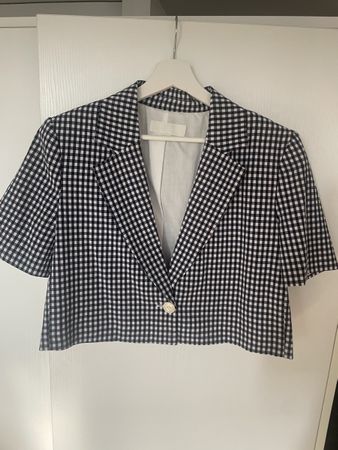 Blazer Vichy dunkelblau weiss Zara Grösse M kurzer Arm