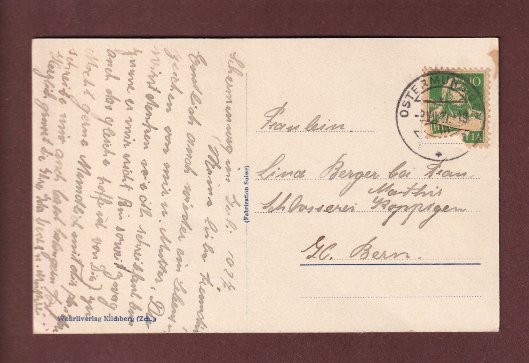 Cartoline postali: BERN von Muristalden aus - 1927 – Usato da Pully venduto da nicecards 1