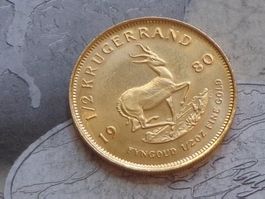 1/2 oz Fine Gold Krugerrand 1980 Afrique du Sud