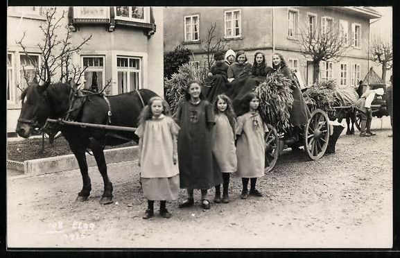 Cartoline postali: Foto-AK Elgg, Kinder mit einer Pferdekut – Usato da Berlin venduto da bartko-reher