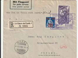 R-Brief, 1. Postflug La Chaux-de-Fonds-Basel, gute Frankatur