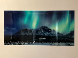 Nordlicht-Meer-Berg Bild auf Plexiglas gedruckt 120x60cm