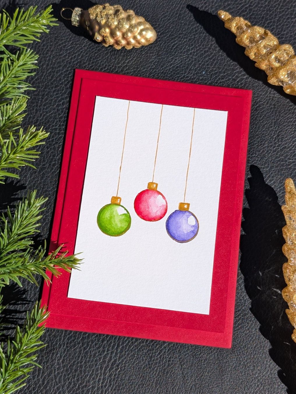 Karten: 2er Set Weihnachtskarten Handgemalt – Aquarell Kugeln – Neu und originalverpackt aus Winterthur von LaVieColor 7