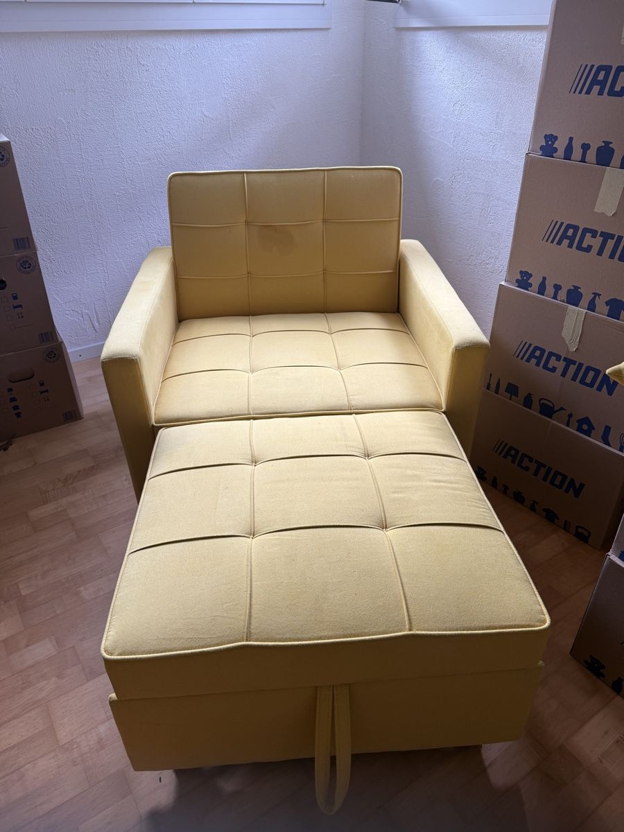 Gonser Poltrone: Sofa 1-er Sessel gelb Bettfunktion mit Hocker gebraucht – Usato da Müllheim Dorf venduto da Hoernlimann 4