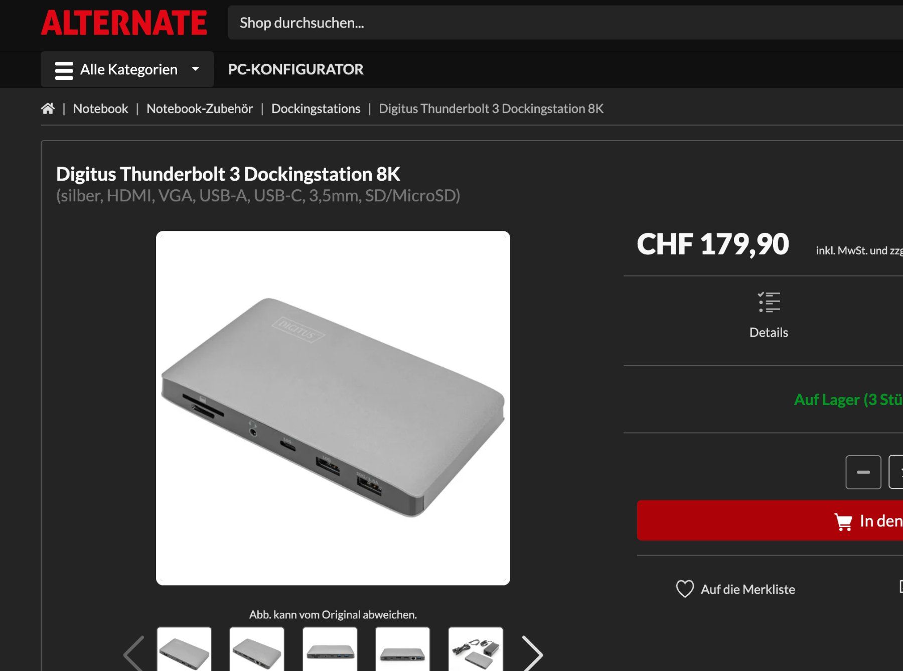 Docking station: Digitus Thunderbolt 3 Dockingstation 8K USB-C ohne Kabel – Usato da Hergiswil NW venduto da Mark997 5
