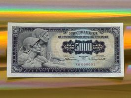 *** NO 000001 - Belgrad 1955 - 5000 Dinara UNC - Jugoslawien