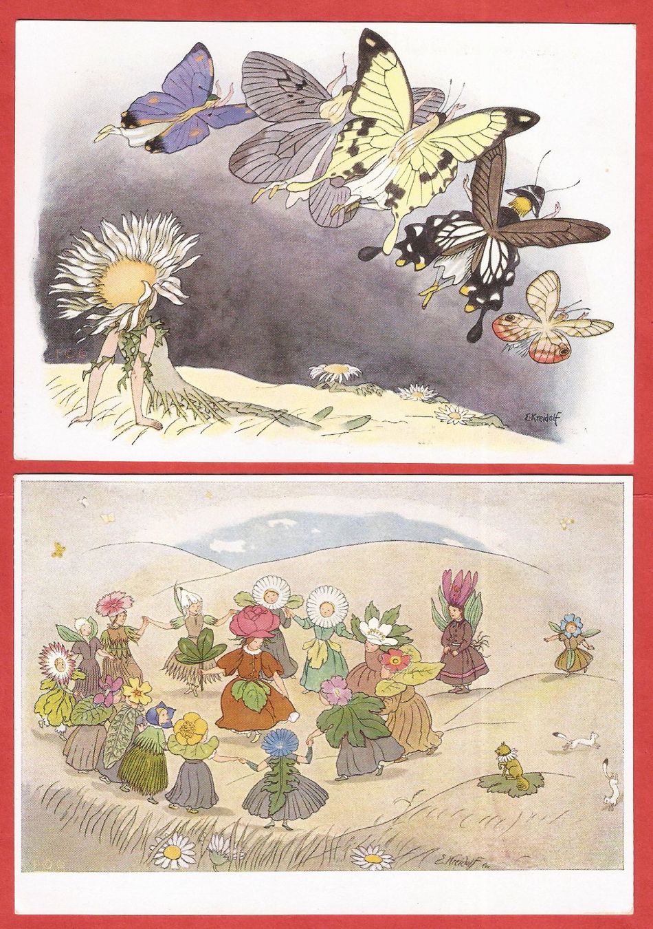 Cartoline postali: Ernst Kreidolf - 4 Kunstkarten ca. 1950 – Usato da Fislisbach venduto da Porano 1