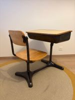 School Desk and Chair Set Vintage Metal Wood