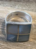 Mutterperl Blaue Ring Silber 950 mit Gravur