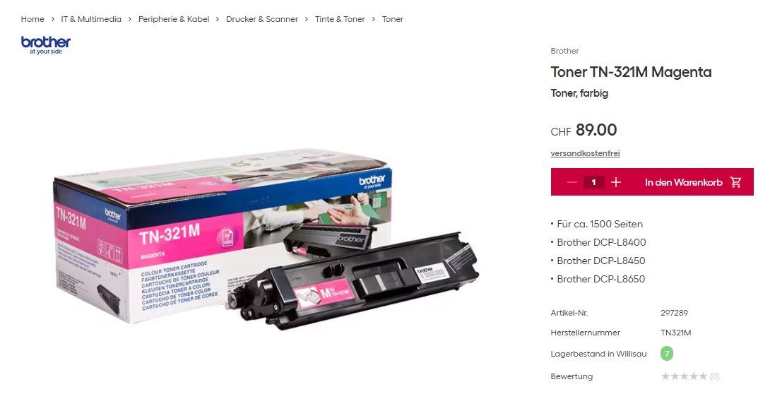 Brother Cartucce per stampanti & toner: Toner TN-321 – Nuovo e nell'imballaggio originale da Mümliswil venduto da aloischrist 1