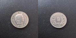 Schweiz 5 Rappen 1902 stark gebraucht - seltener Jahrgang!