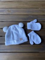 Winter Set: Mütze + Handschuhe, Weiss, Große 42 (0-5 Monate)