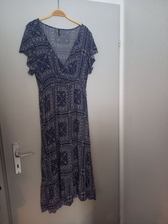 Bequemes blaues Kleid mit Muster, L-XL, schöne Taille