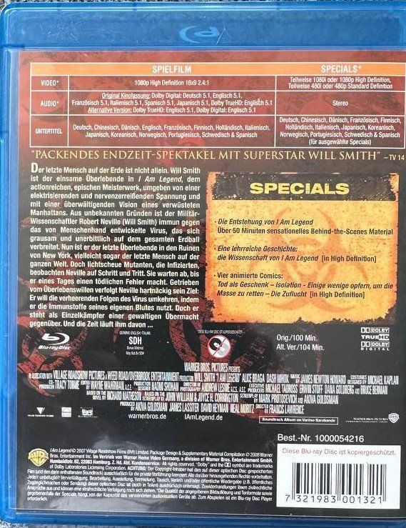 Tutti i DVDs: I Am Legend - Will Smith - Blu-ray - Top Zustand – Usato da Beringen venduto da Mantafisch1 1