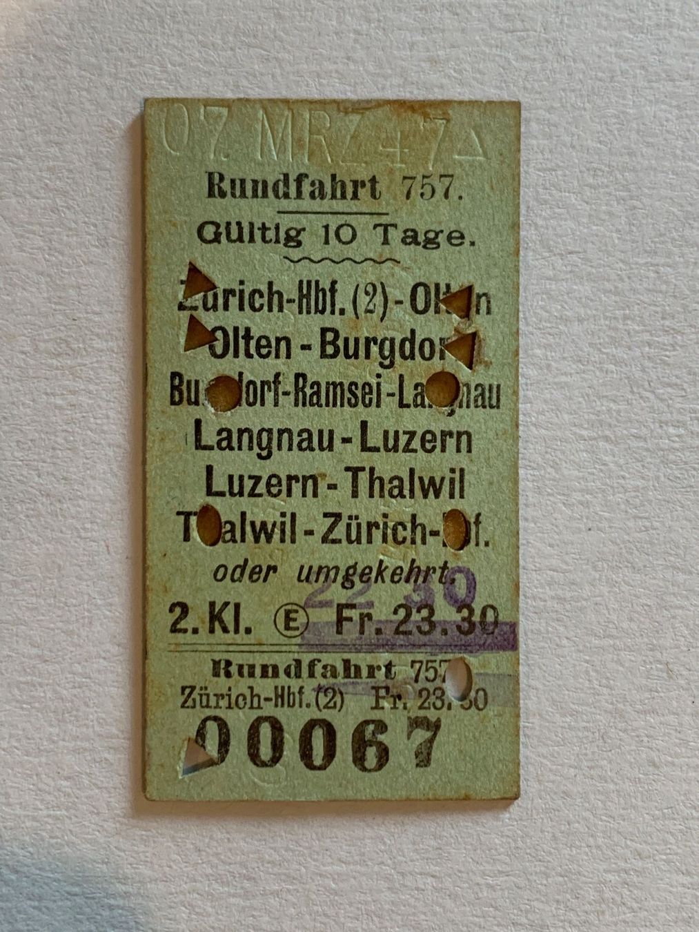 Biglietti: SBB Edmondson Karton Billett 1947 – Usato da Riehen venduto da Boeri555