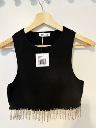 Edited Top schwarz mit Strass-Fransen Grösse 38 neu