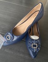 Elegante blaue Ballerinas mit Strass, neu, Grösse 38
